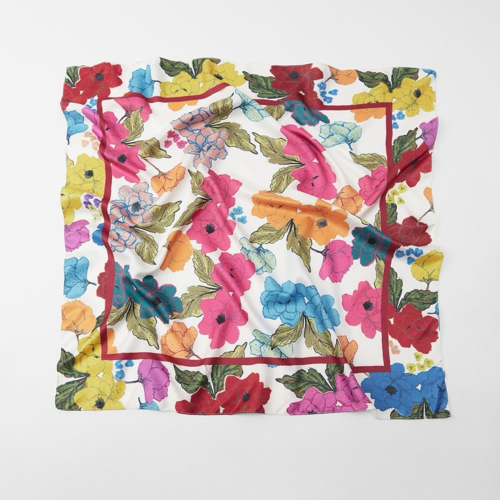 NEW Zara Floral Satin Effect Multicolor Scarf